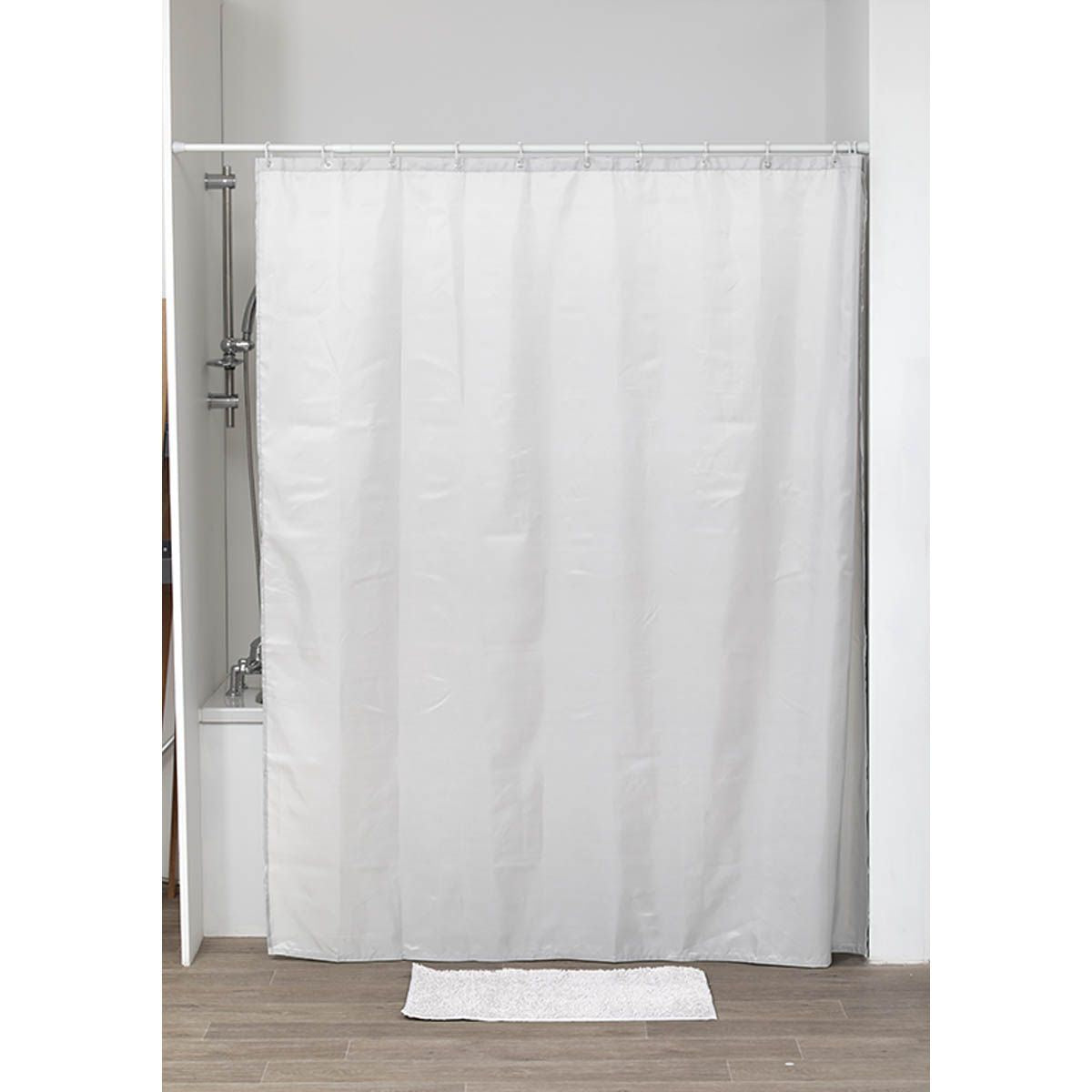 Perdea Duș Poliester 180x200 Cm + 12 Inele PP Perdea - Albă