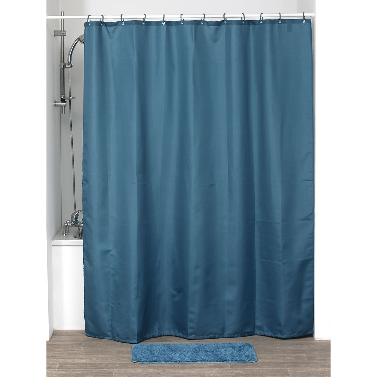 Perdea Duș Poliester 180x200 Cm + 12 Inele PP Perdea - Albastru Tahitian