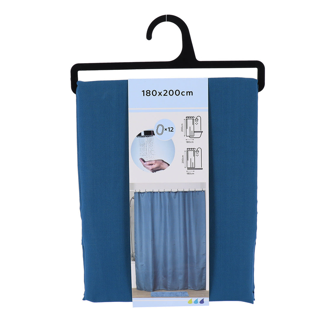 Perdea Duș Poliester 180x200 Cm + 12 Inele PP Perdea - Albastru Tahitian