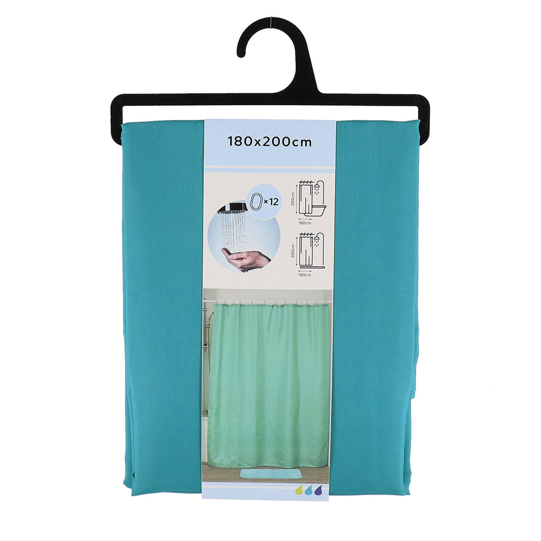 Perdea Duș Poliester 180x200 Cm + 12 Inele PP Perdea - Verde Caraibean