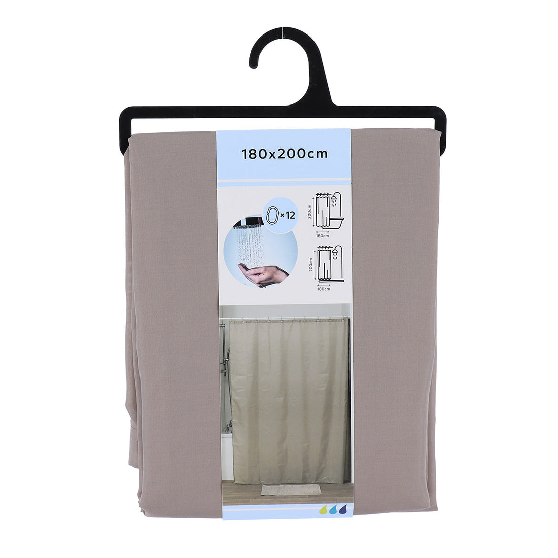 Perdea Duș Poliester 180x200 Cm + 12 Inele PP Perdea - Taupe