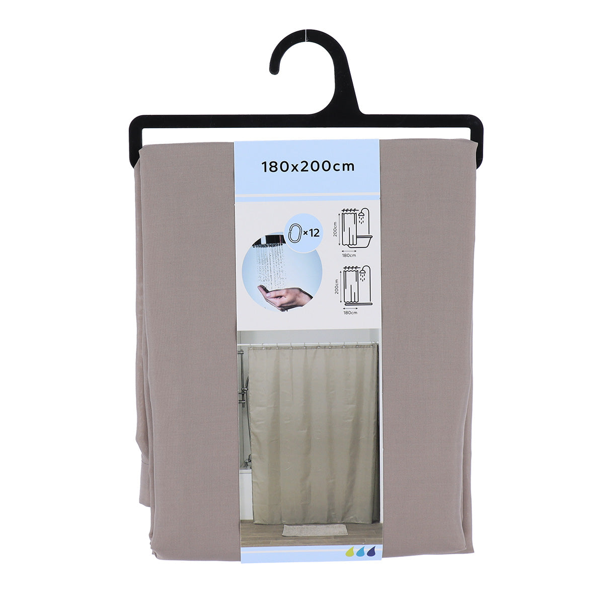 Perdea Duș Poliester 180x200 Cm + 12 Inele PP Perdea - Taupe