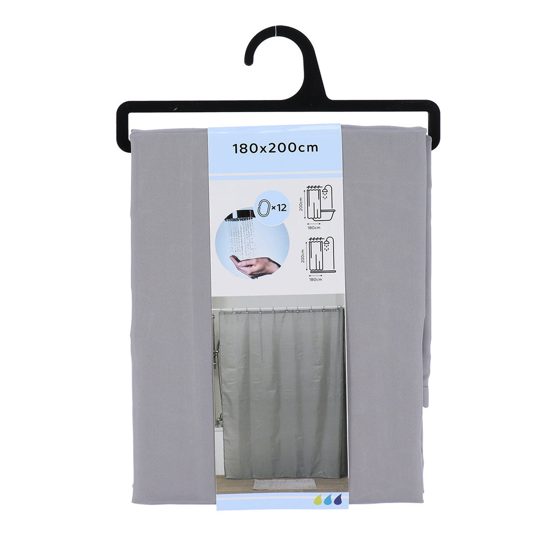 Perdea Duș Poliester 180x200 Cm + 12 Inele PP Perdea - Gri