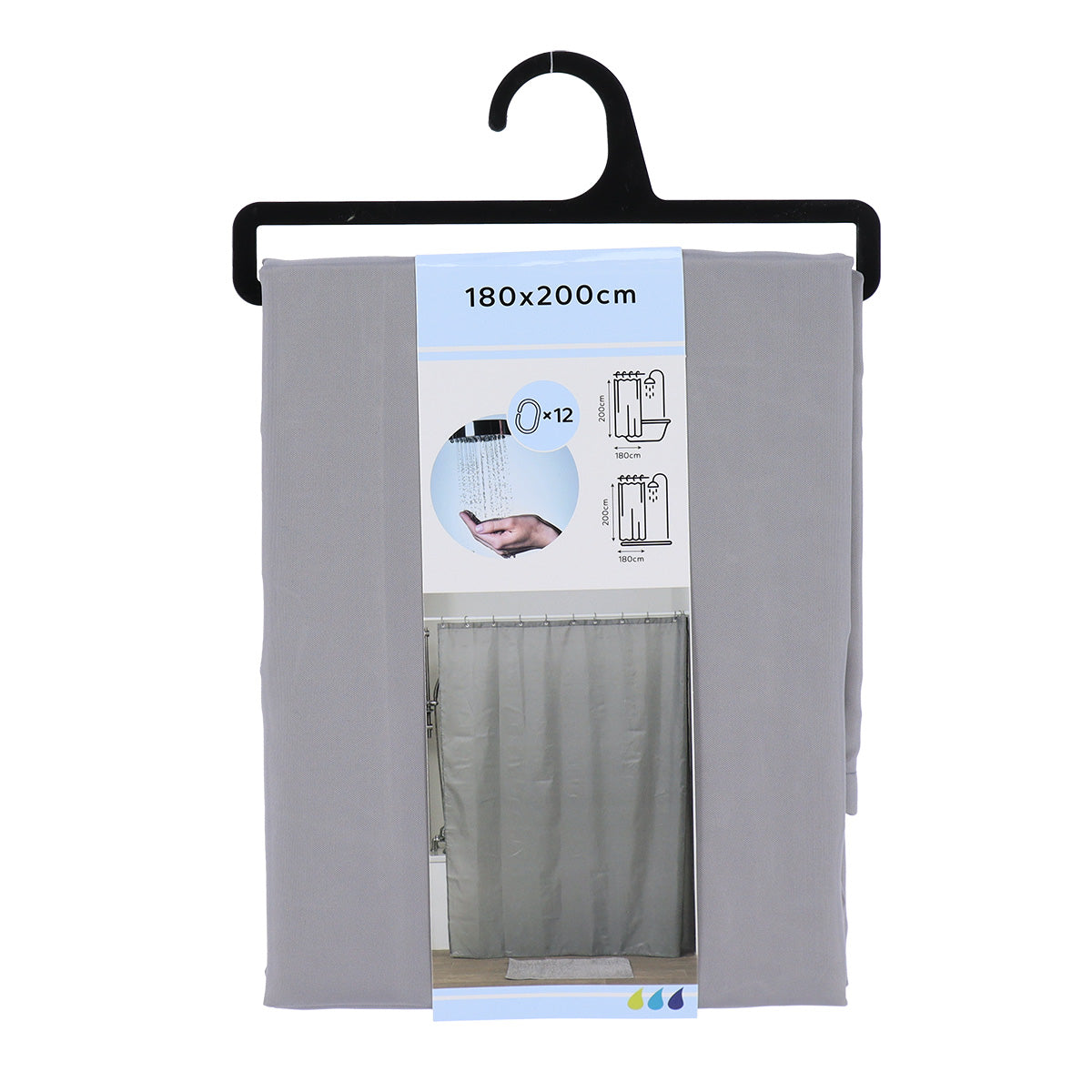 Perdea Duș Poliester 180x200 Cm + 12 Inele PP Perdea - Gri