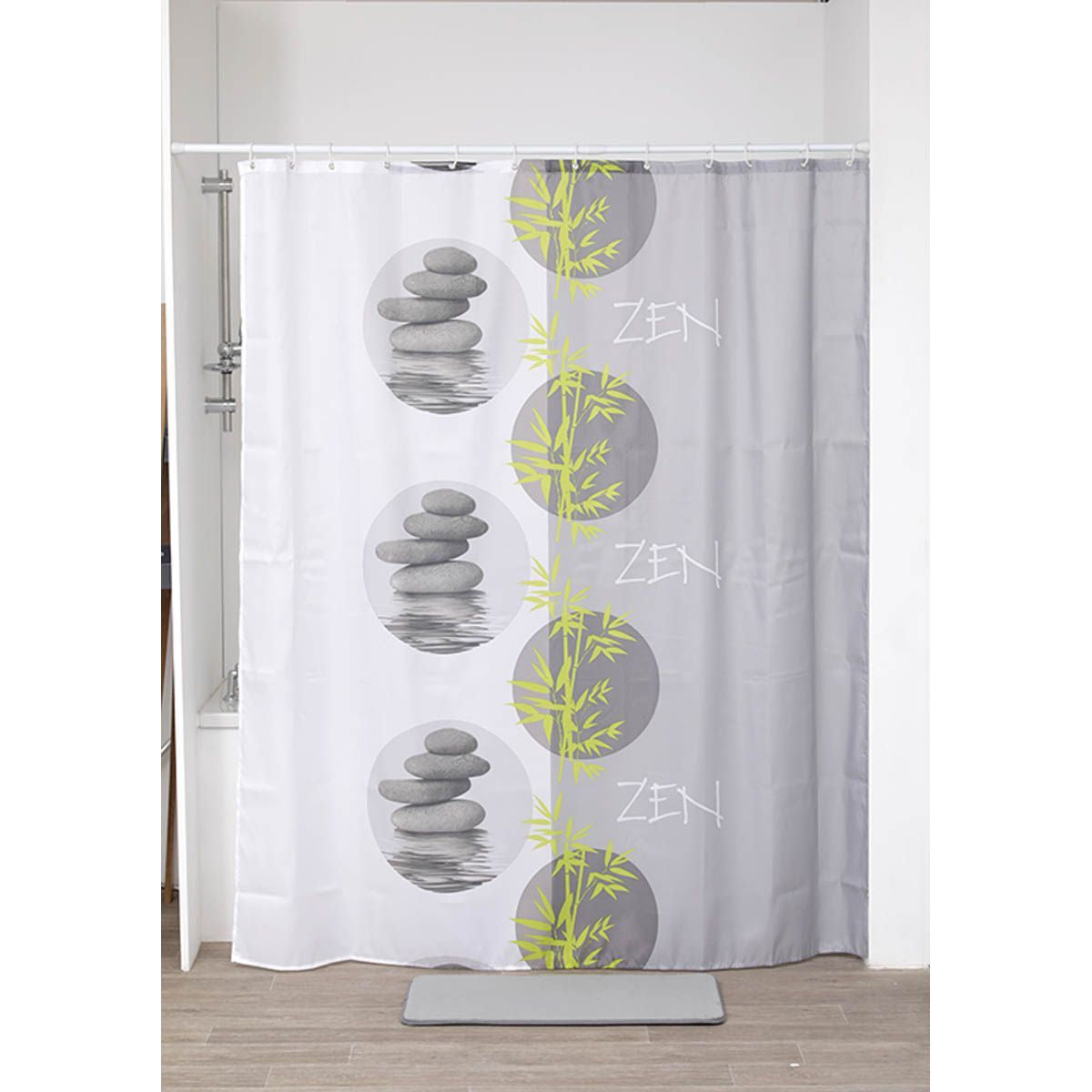 Perdea Duș Poliester 180x200 Cm + 12 Inele PP Albe - Palaos
