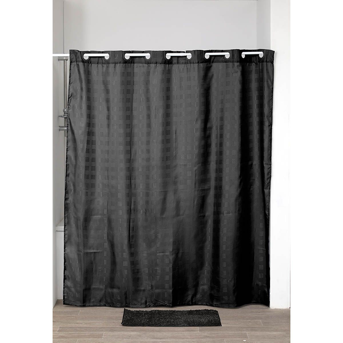 Perdea Duș Poliester Cu Inele 180x200 Cm - Negru