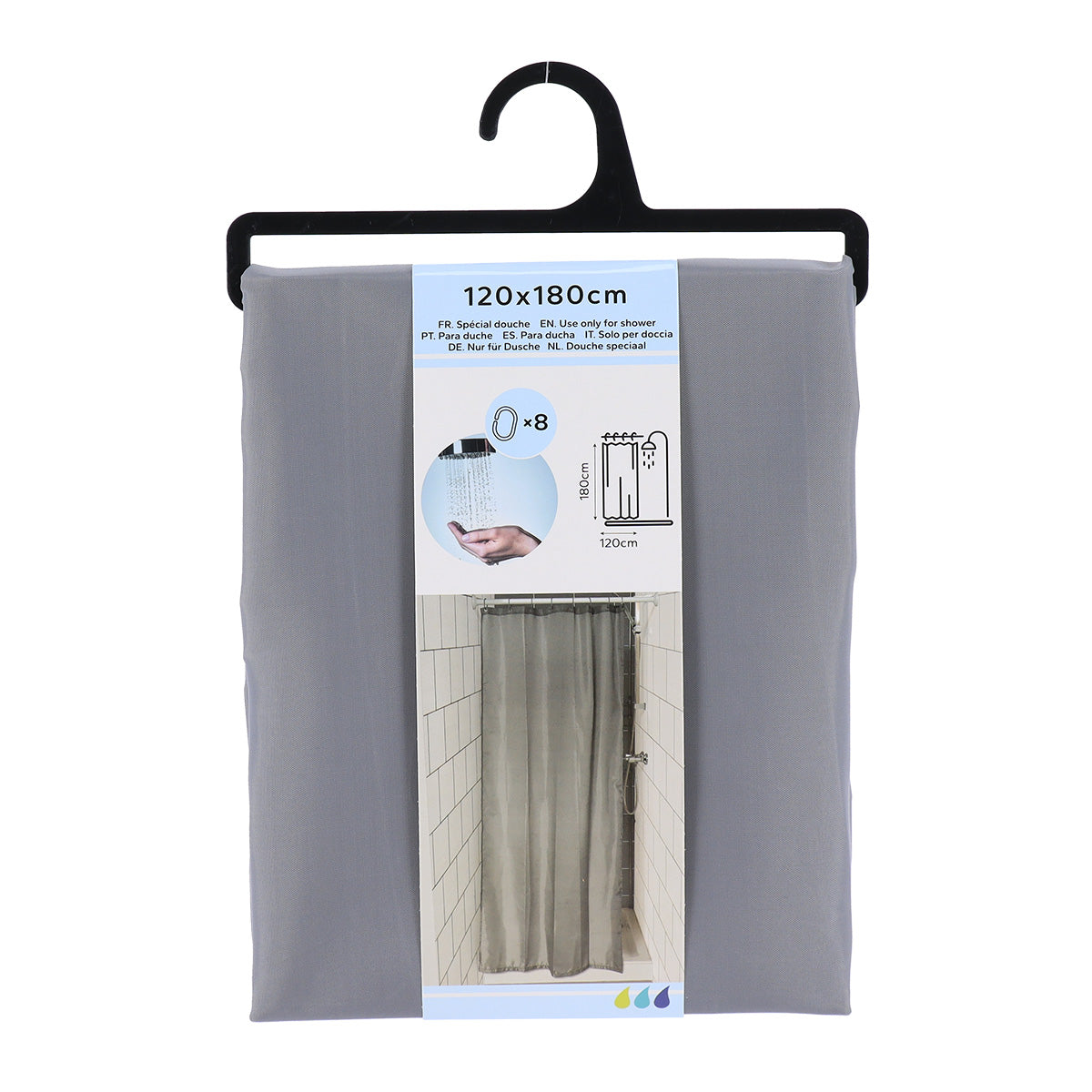 Perdea Duș Poliester 120x180 Cm + 8 Inele PP Perdea - Gri