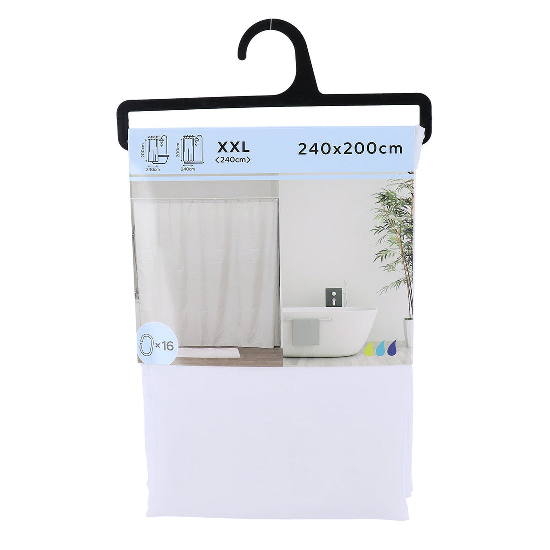 Perdea Duș Poliester 240x200 Cm + 16 Inele PP Perdea - Albă