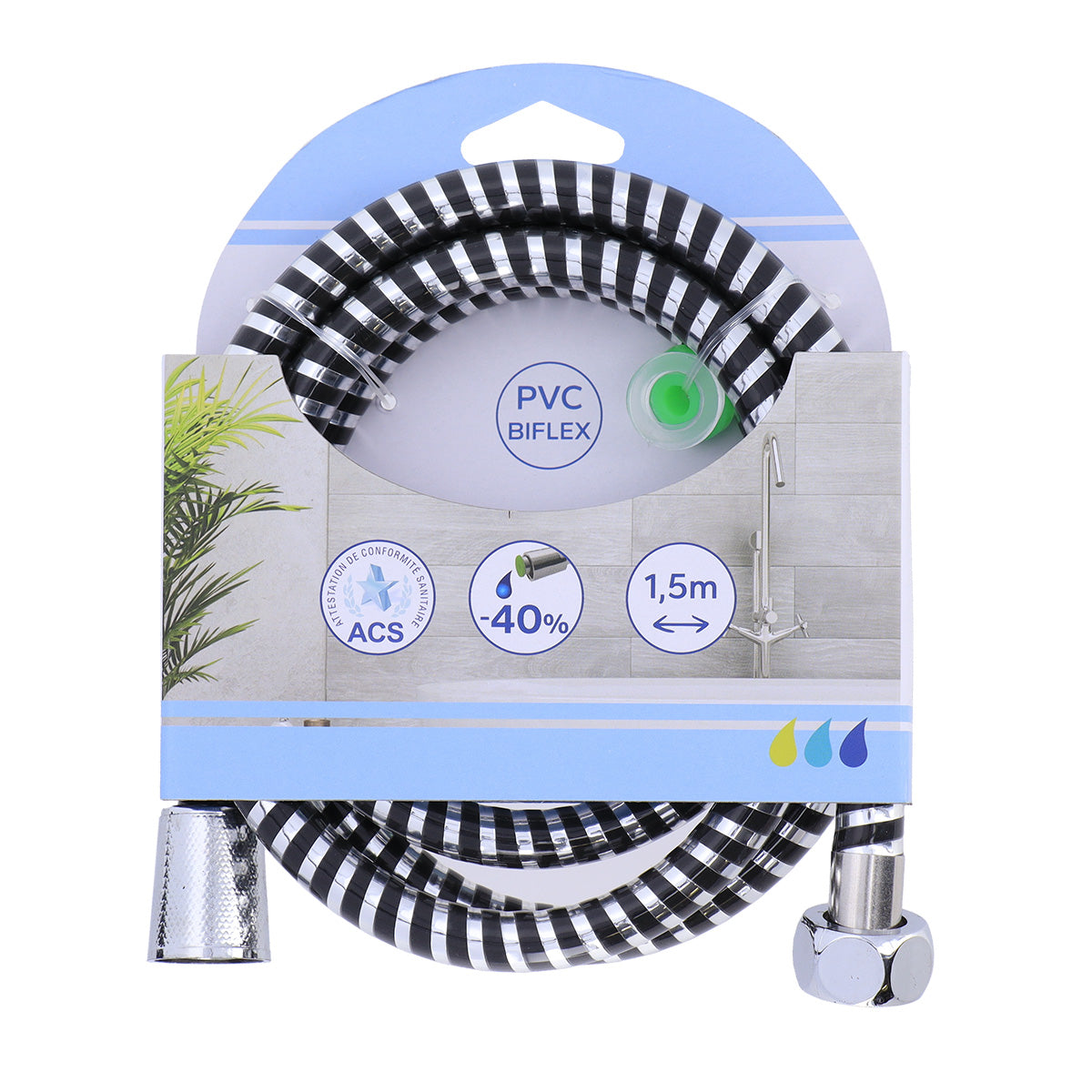 Furtun Flexibil Din PVC 150 Cm - Negru Argintiu