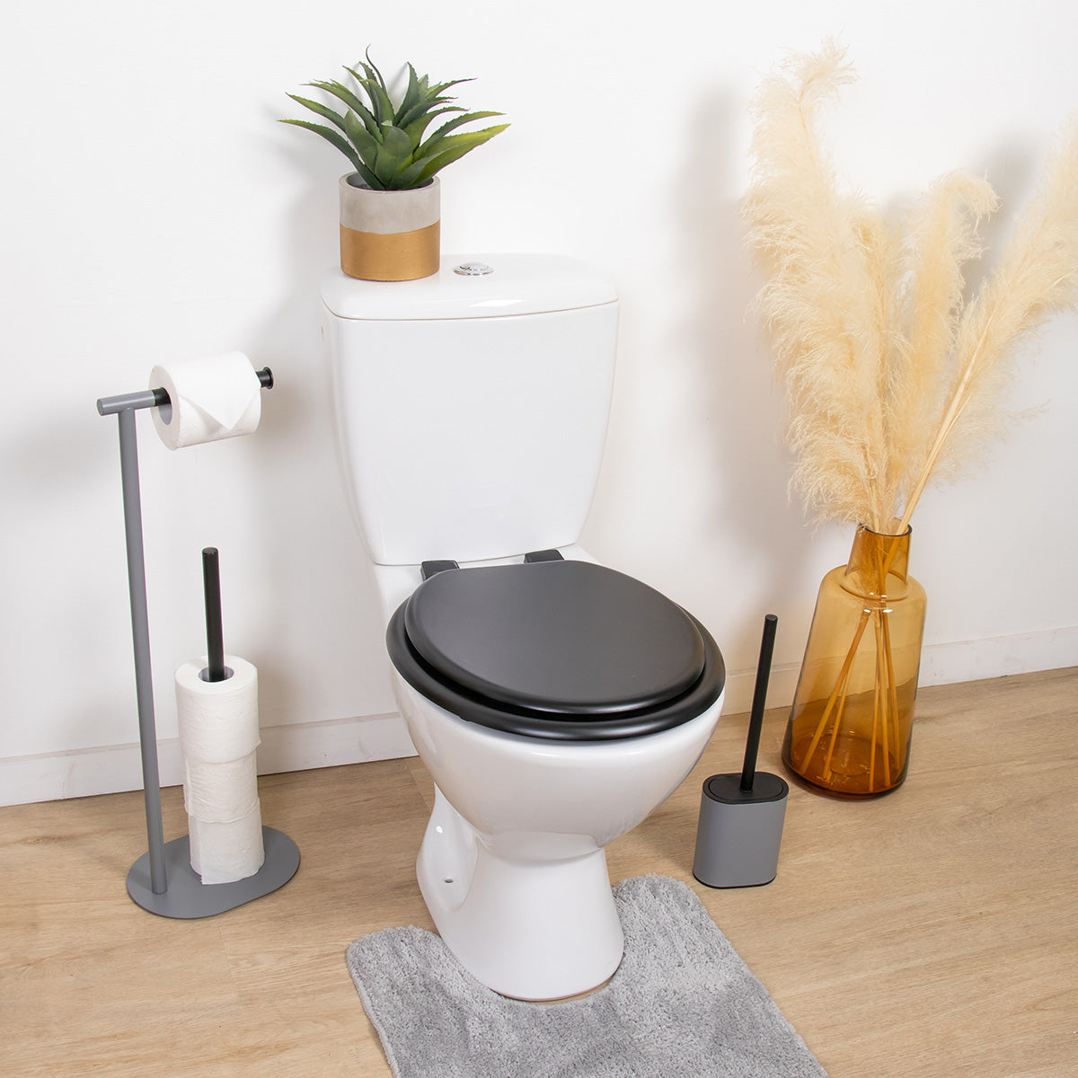 Capac de Toaletă din MDF cu Balamale din Plastic 17 Inches - Negru