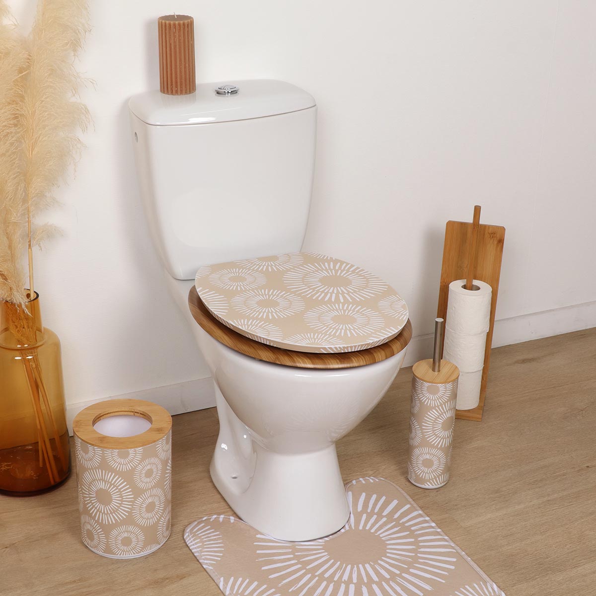 Capac De Toaletă MDF 18 Inch Cu Balamale Din Oțel Inoxidabil - Ethnic Spirals