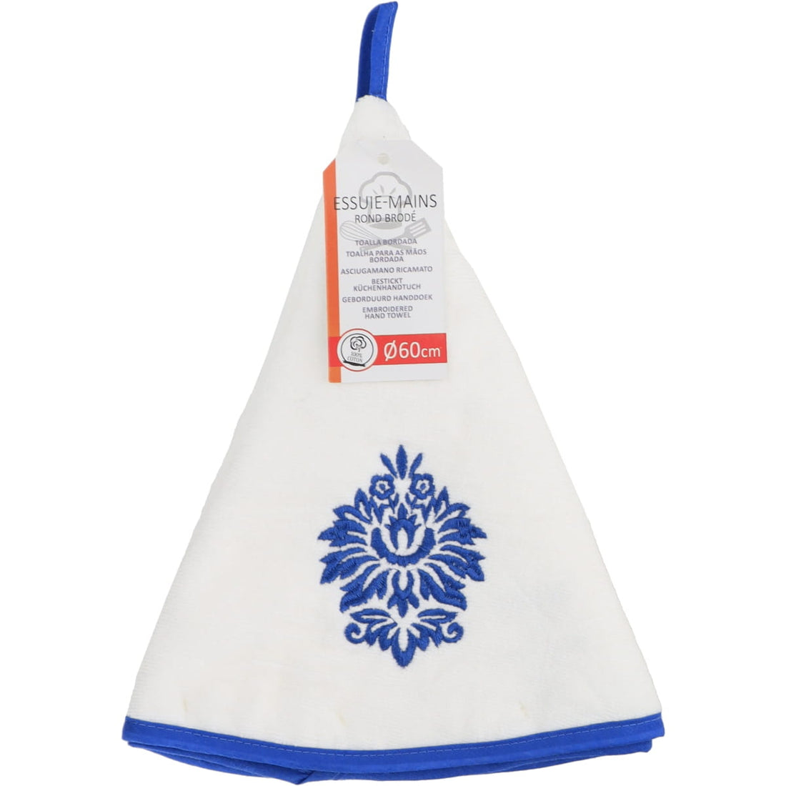 Prosop mâini brodat Villa 60cm catifea/frotir - Albastru/Alb