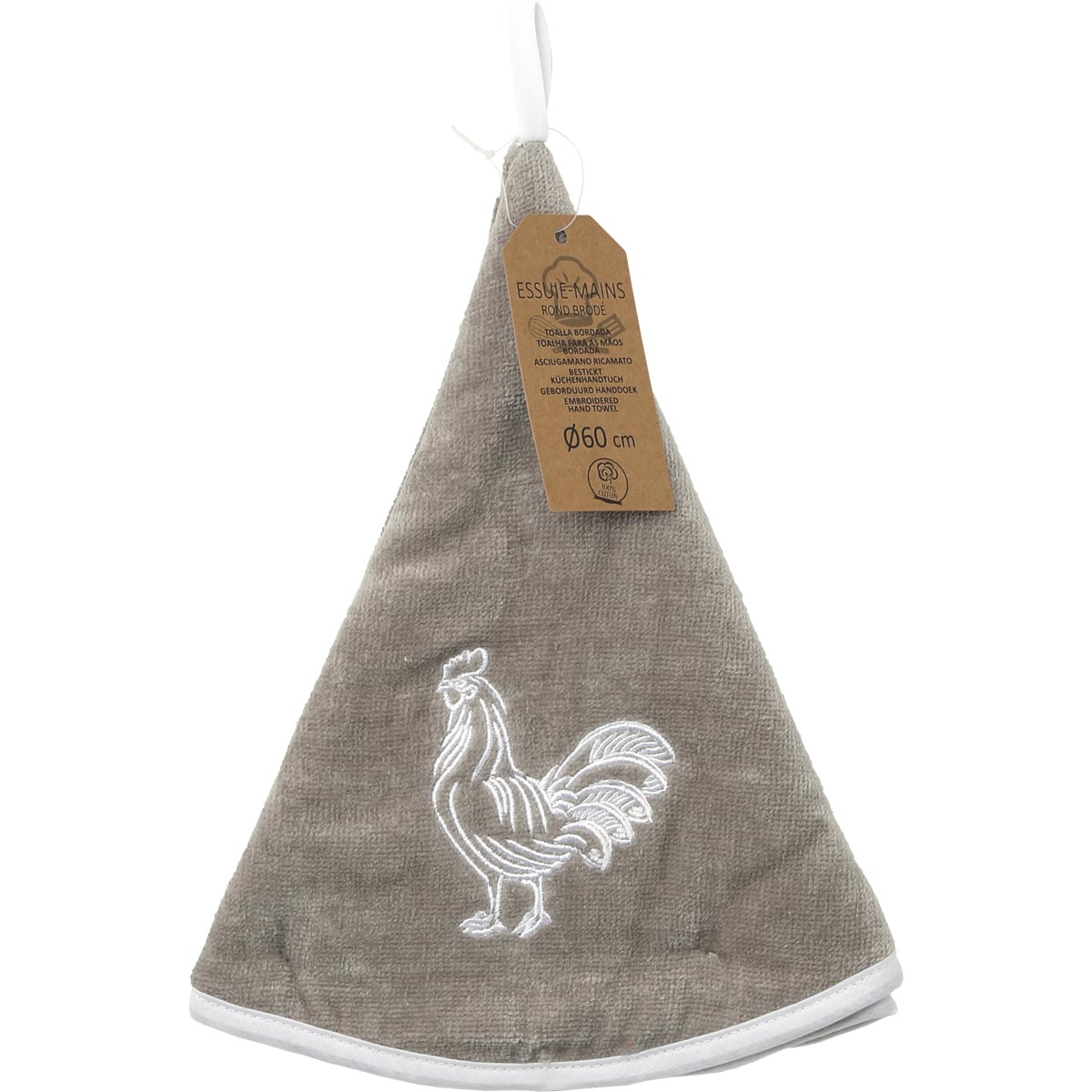 Prosop mâini brodat Chantecler 60cm catifea/frotir - Alb/Bej