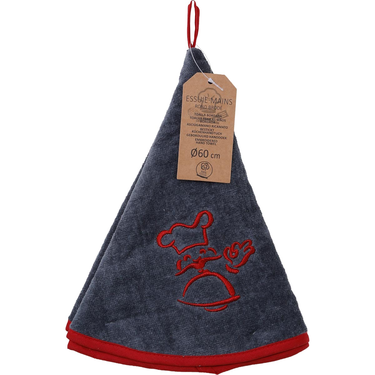 Prosop mâini brodat Auguste 60cm catifea/frotir - Roșu/Antracit