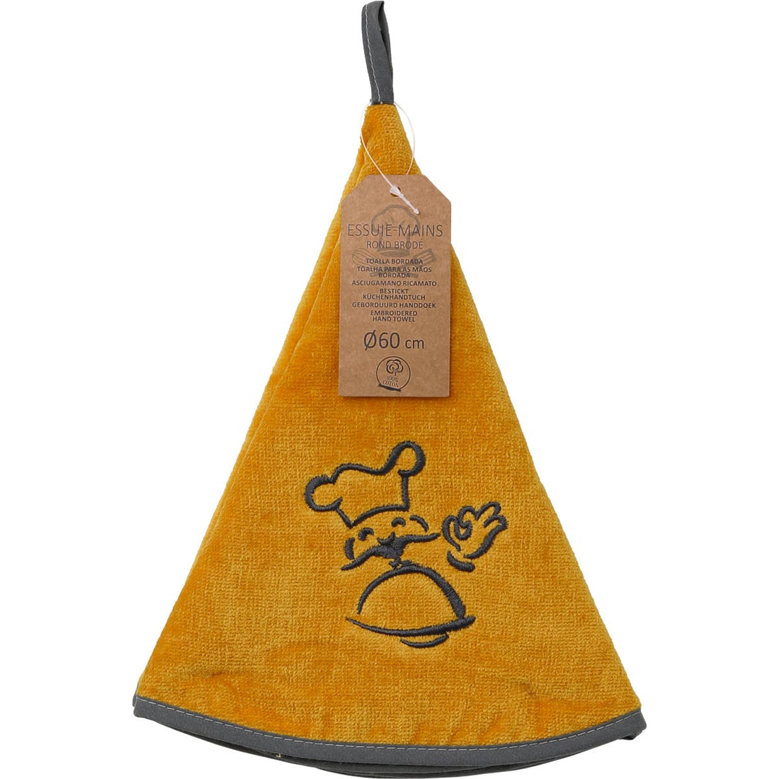 Prosop mâini brodat Auguste 60cm catifea/frotir - Gri/Ocru