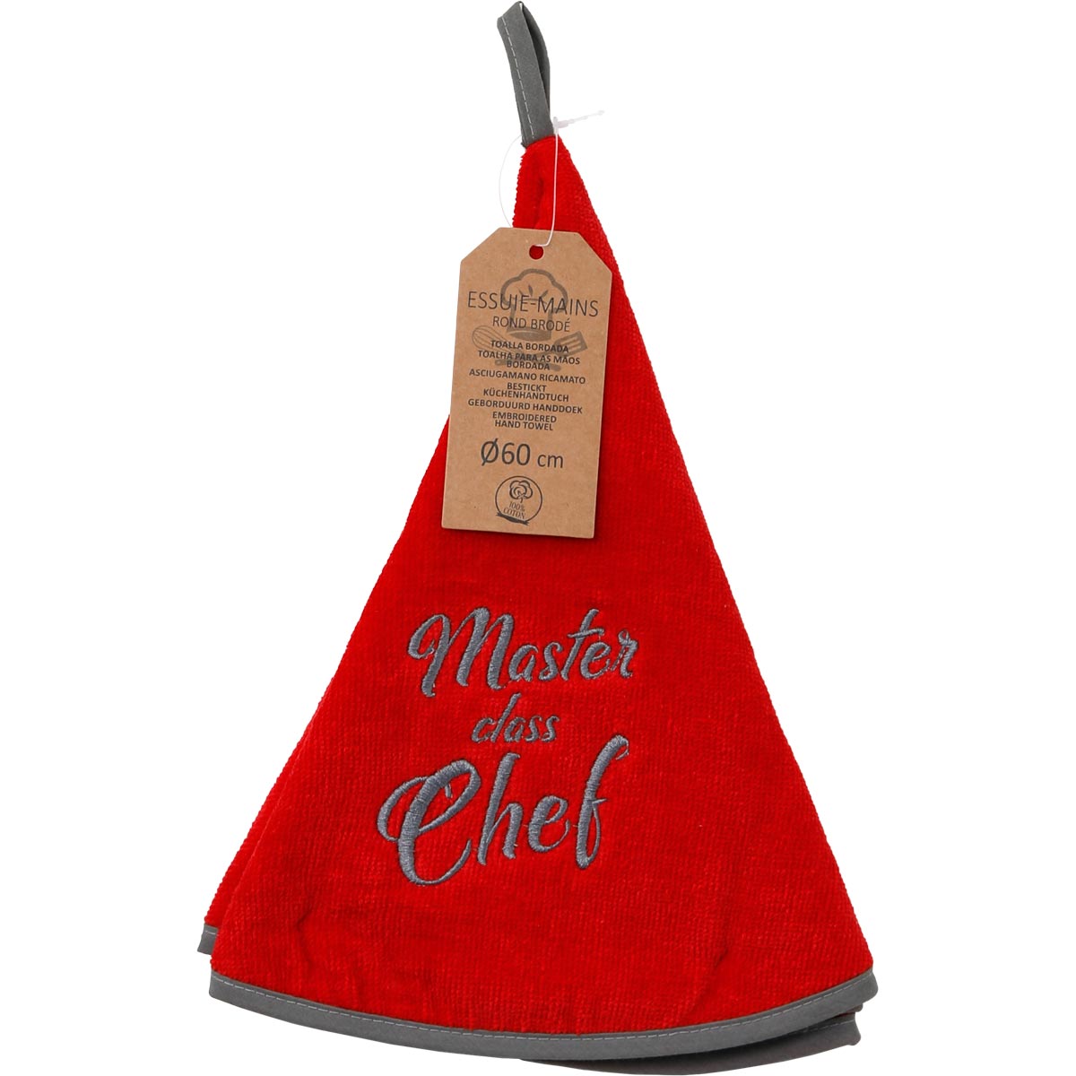 Prosop mâini brodat Master Chef 60cm catifea/frotir - Roșu/Gri