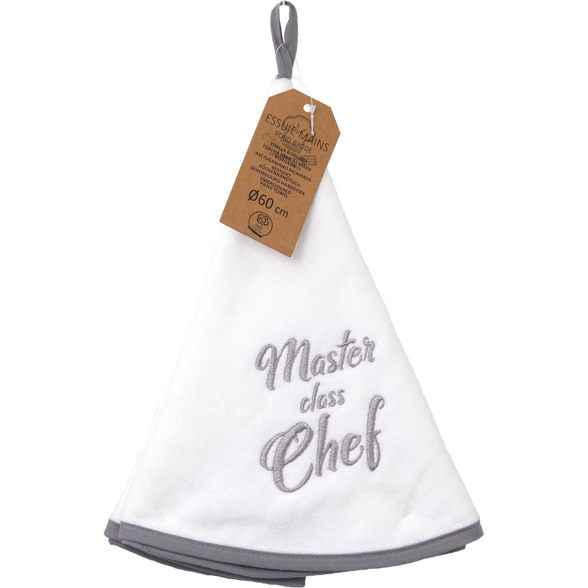 Prosop mâini brodat Master Chef 60cm catifea/frotir - Gri/Alb