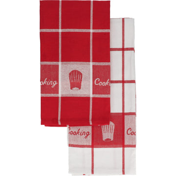 Set 2 prosoape bucătărie Cooking 50x70cm bumbac - Alb/Roșu