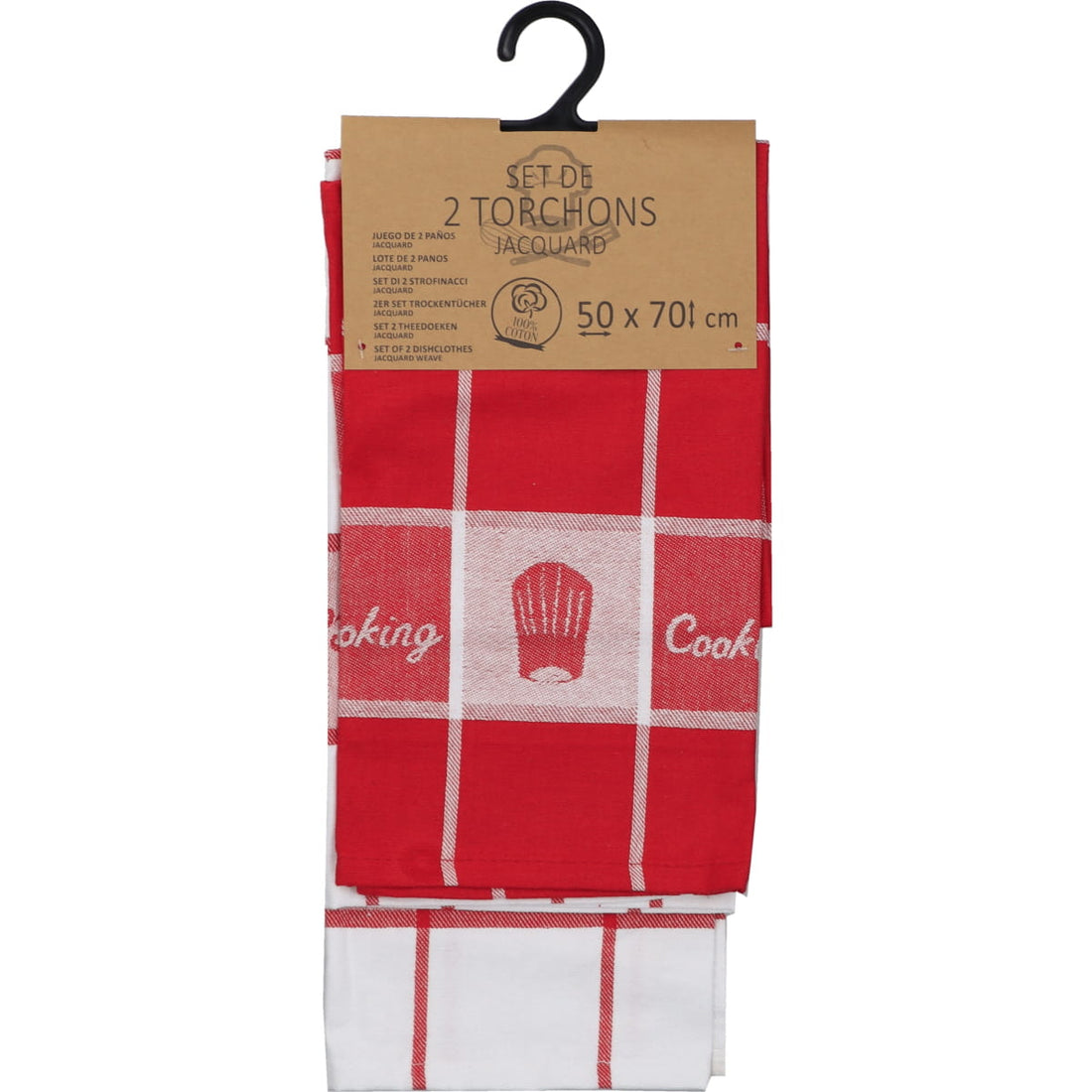 Set 2 prosoape bucătărie Cooking 50x70cm bumbac - Alb/Roșu