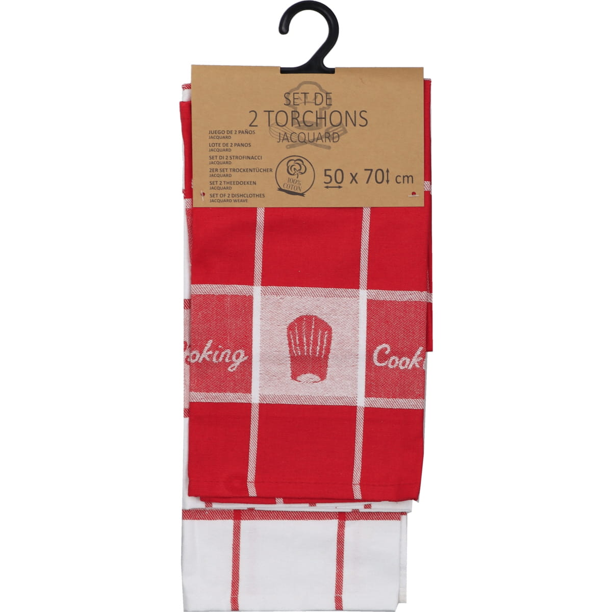 Set 2 prosoape bucătărie Cooking 50x70cm bumbac - Alb/Roșu