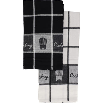 Set 2 prosoape bucătărie Cooking 50x70cm bumbac - Alb/Negru