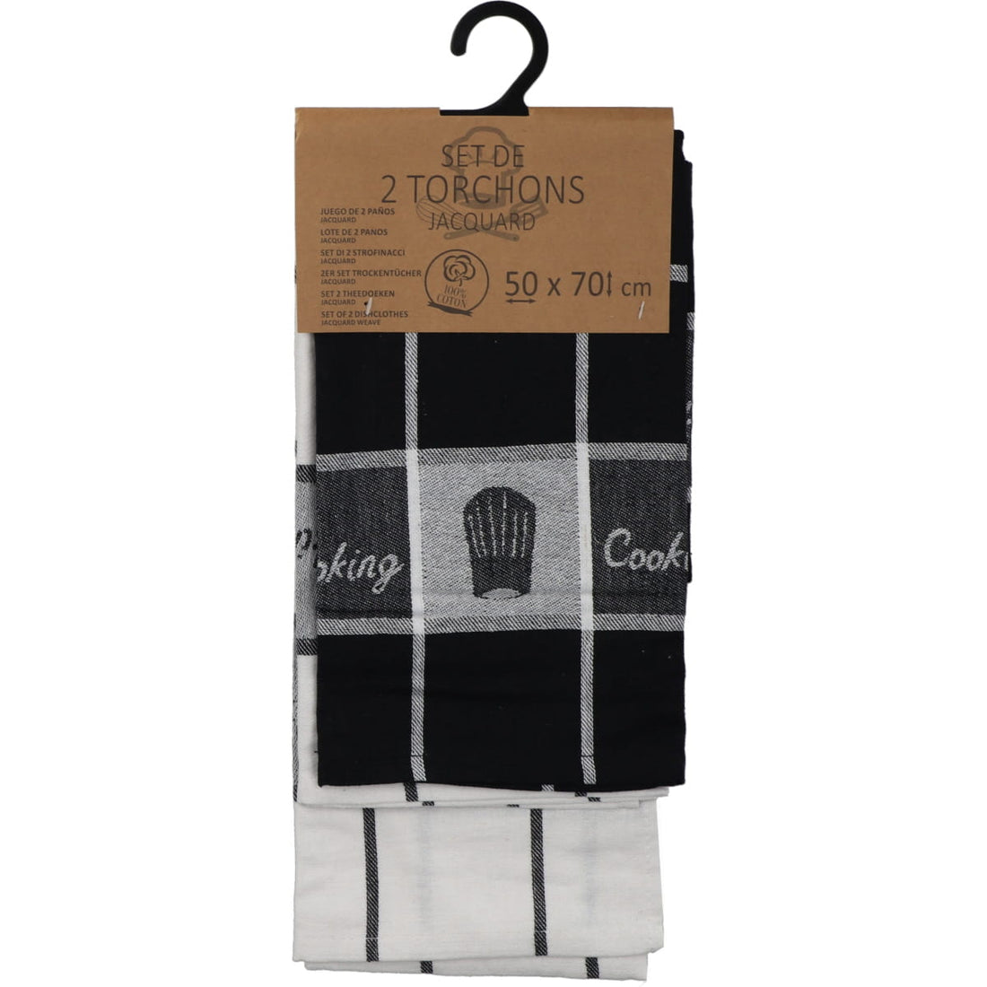Set 2 prosoape bucătărie Cooking 50x70cm bumbac - Alb/Negru