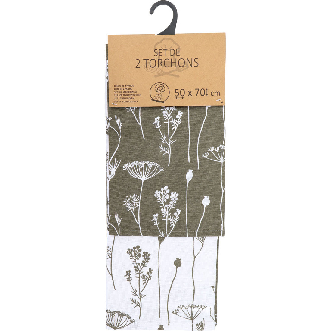 Set 2 prosoape bucătărie Capucine 50x70cm bumbac - Kaki Verde