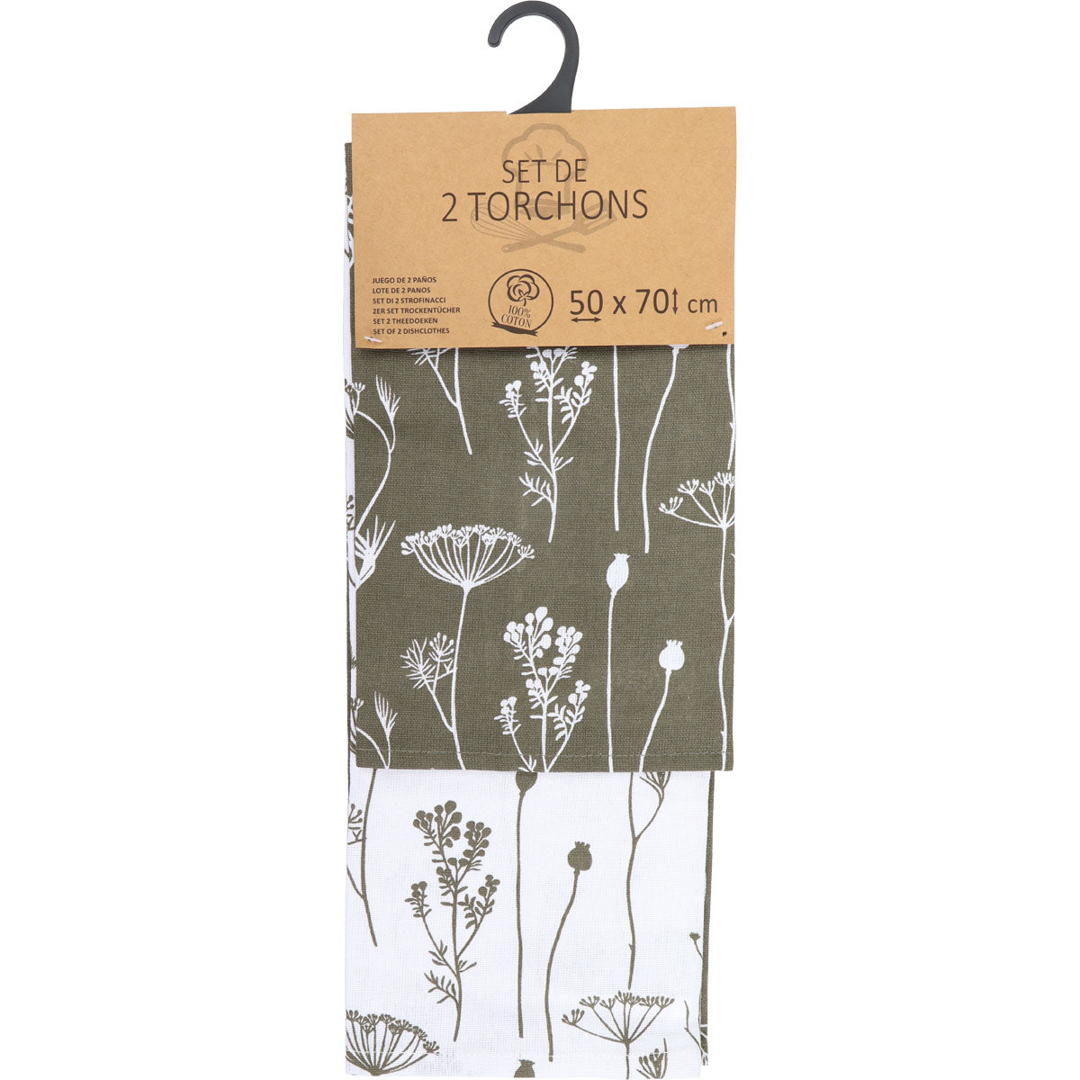 Set 2 prosoape bucătărie Capucine 50x70cm bumbac - Kaki Verde