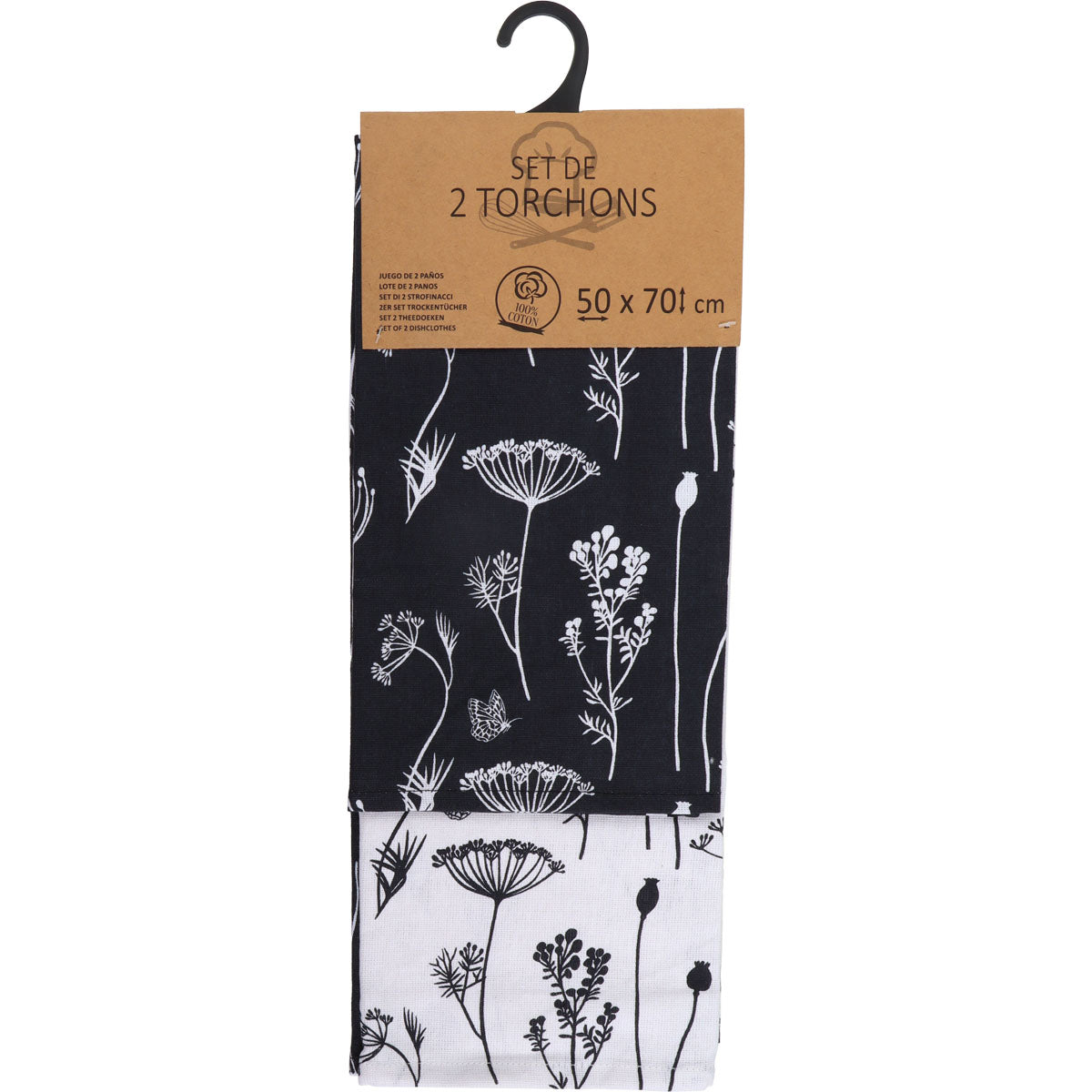 Set 2 prosoape bucătărie Capucine 50x70cm bumbac - Negru