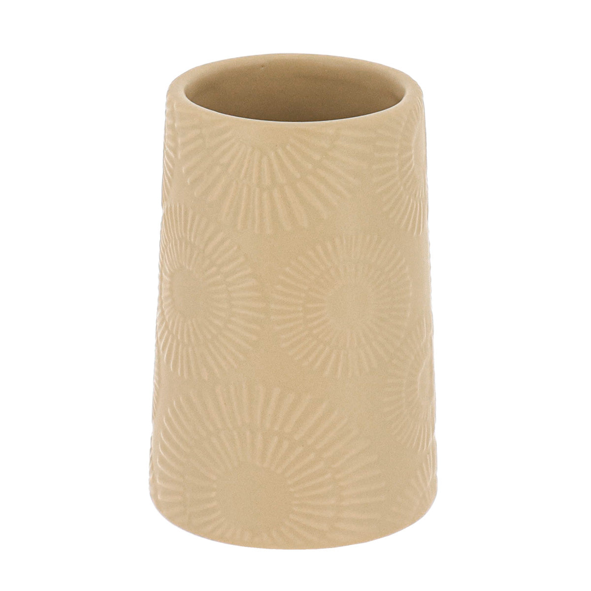 Pahar Rotund din Ceramică Decor cu Motive Etnice - Bej