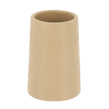 Pahar Rotund din Ceramică Decor cu Motive Etnice - Bej