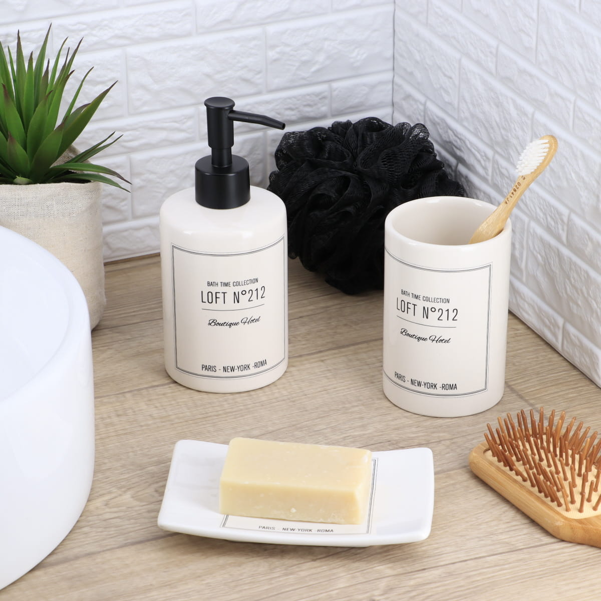 Pahar Rotund din Dolomit - White Neo Retro