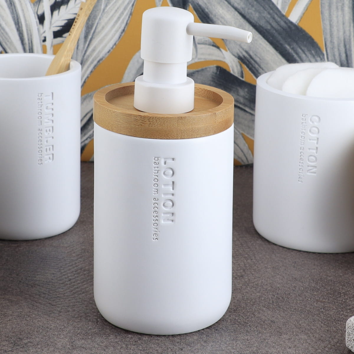 Dozator Săpun din Polirasină 280 ml - Alb/Bambus