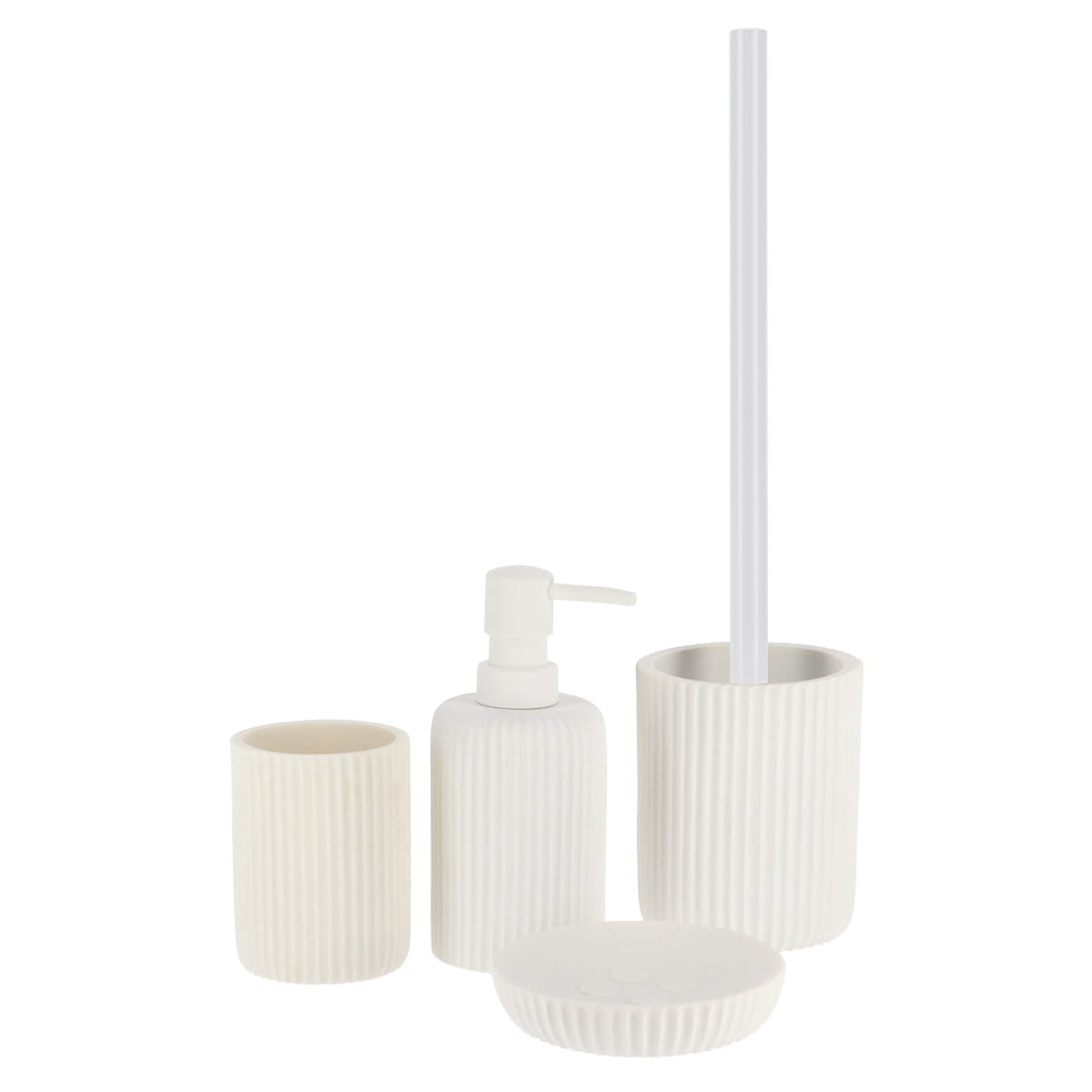 Dispenser Săpun Rotund din Polirasină cu Dungi 230 ml - Alb
