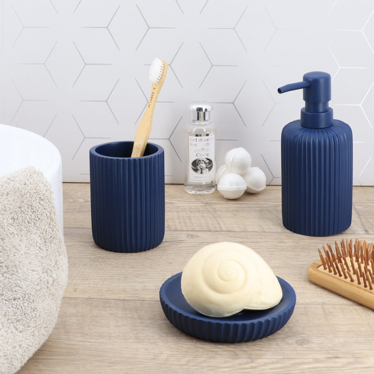 Dispenser Săpun din Polirășină cu Dungi 230 ml - Navy Blue