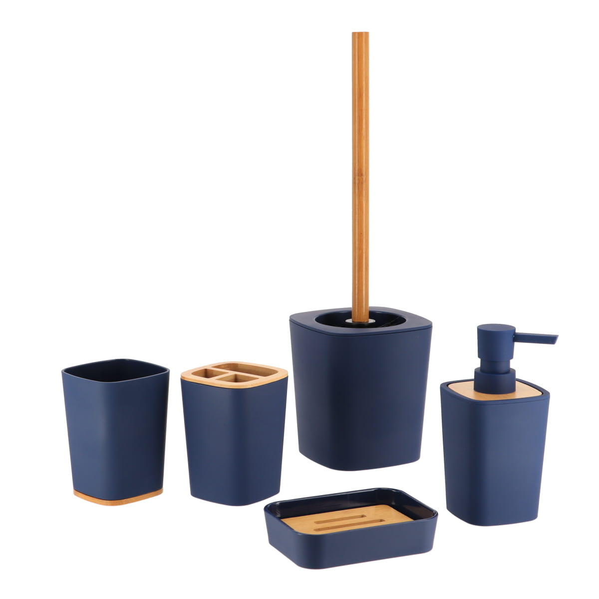 Dozator de Săpun din Cauciuc din ABS și Bambus 380 ml - Navy Blue