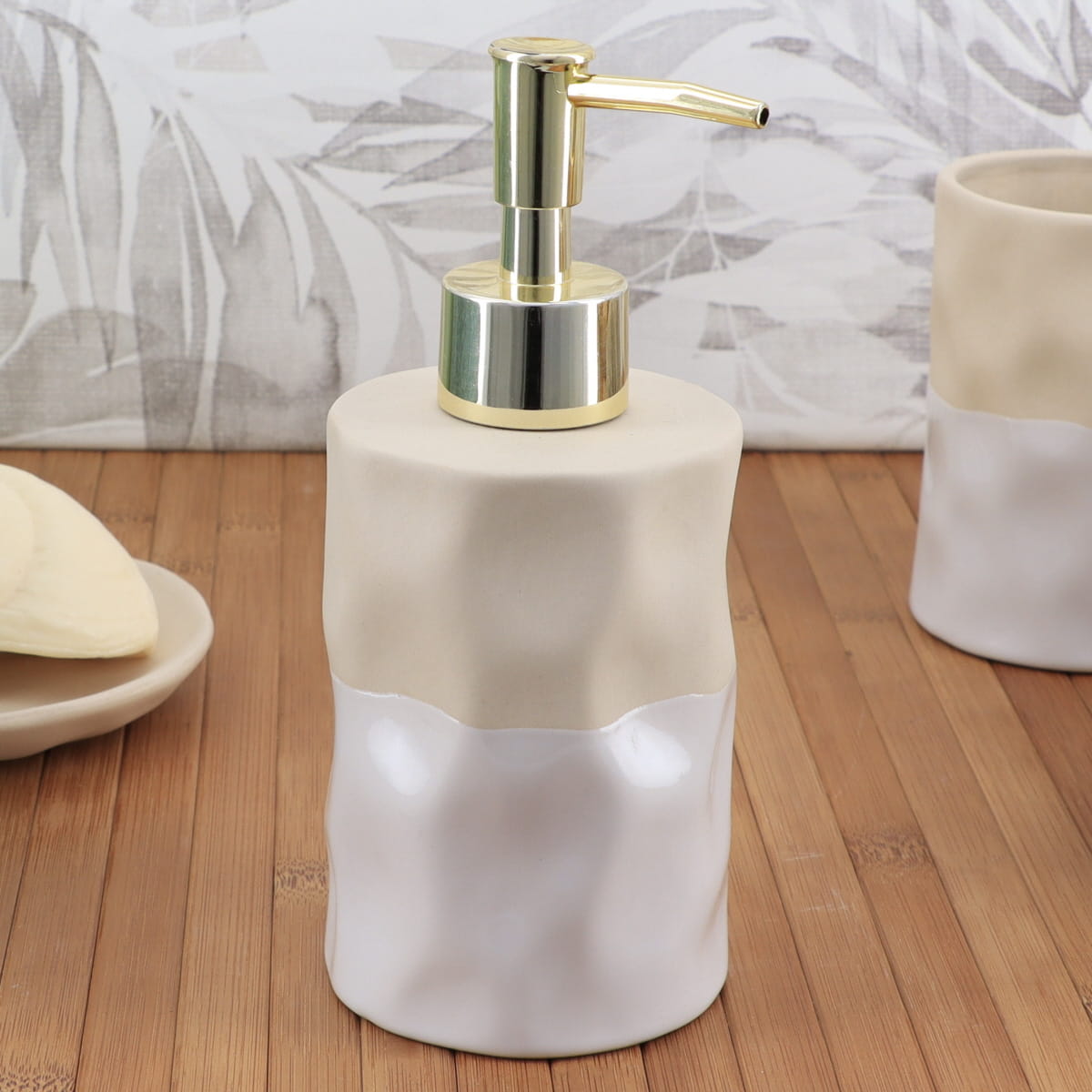 Dozator de Săpun Bicolor din Ceramică 310 ml - Alb/Bej