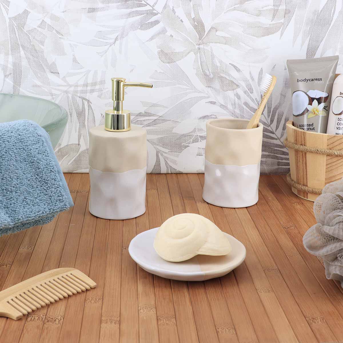Dozator de Săpun Bicolor din Ceramică 310 ml - Alb/Bej
