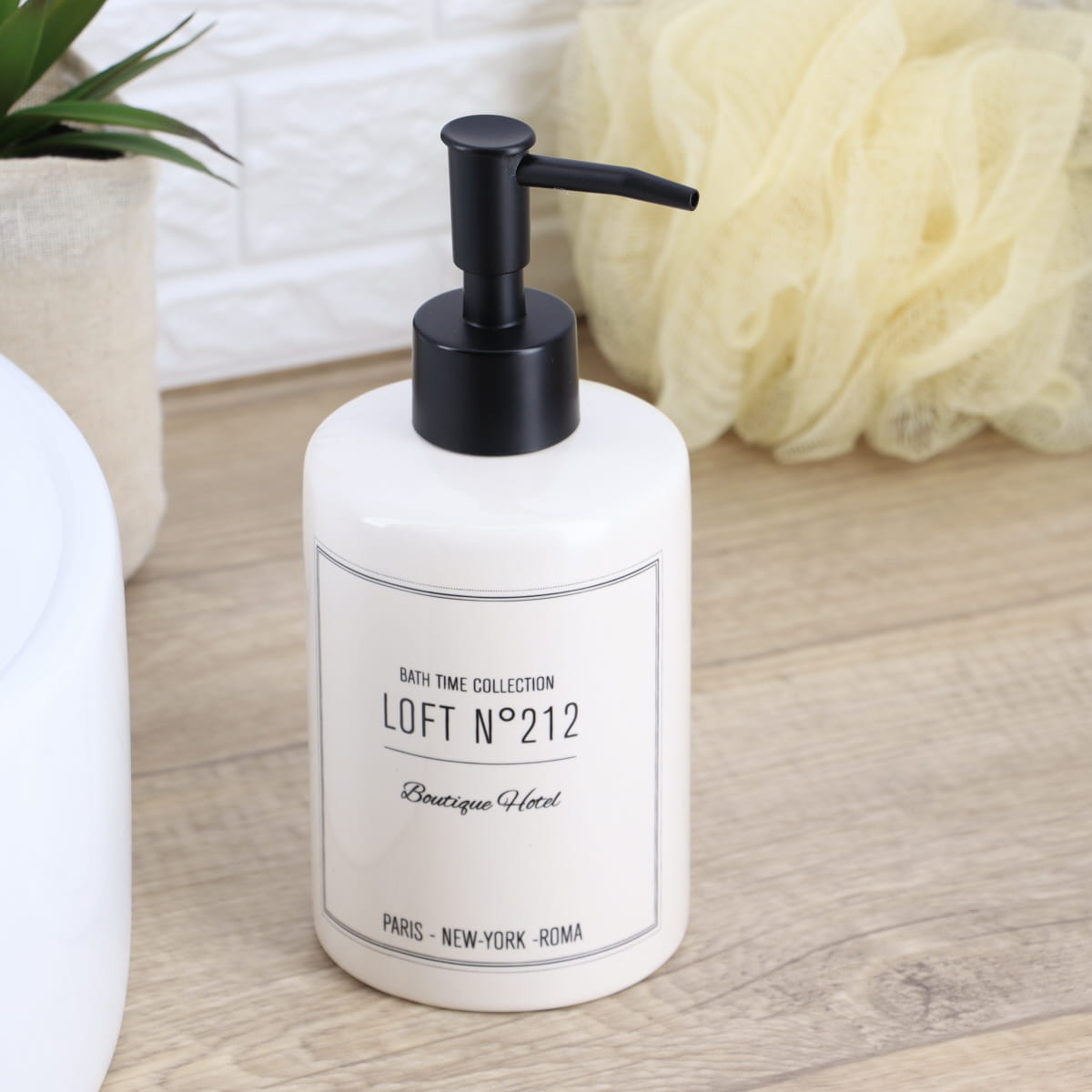 Dozator De Săpun Rotund Și Imprimat Din Dolomit 320 Ml - White Neo Retro