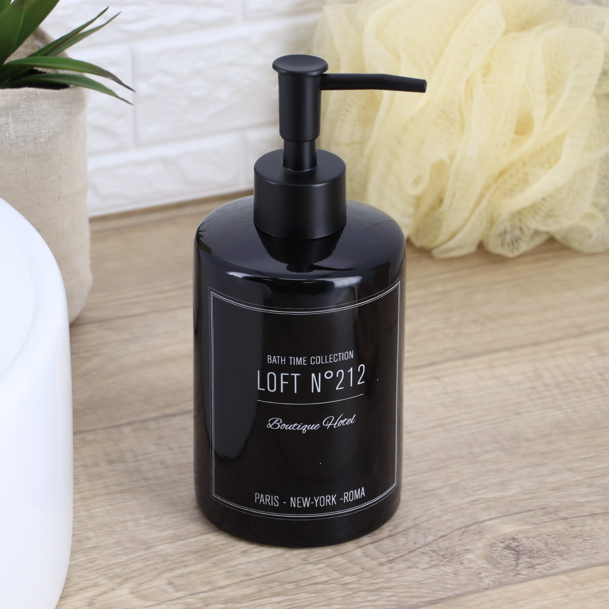 Dozator De Săpun Rotund Și Imprimat Din Dolomit 320 Ml - Black Neo Retro