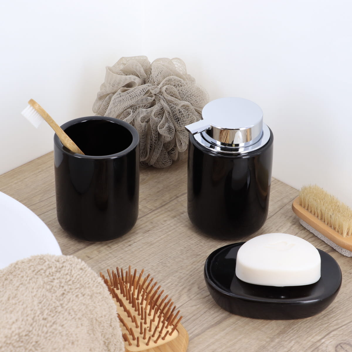 Dispenser Săpun Rotund cu Pompă 235 ml - Negru