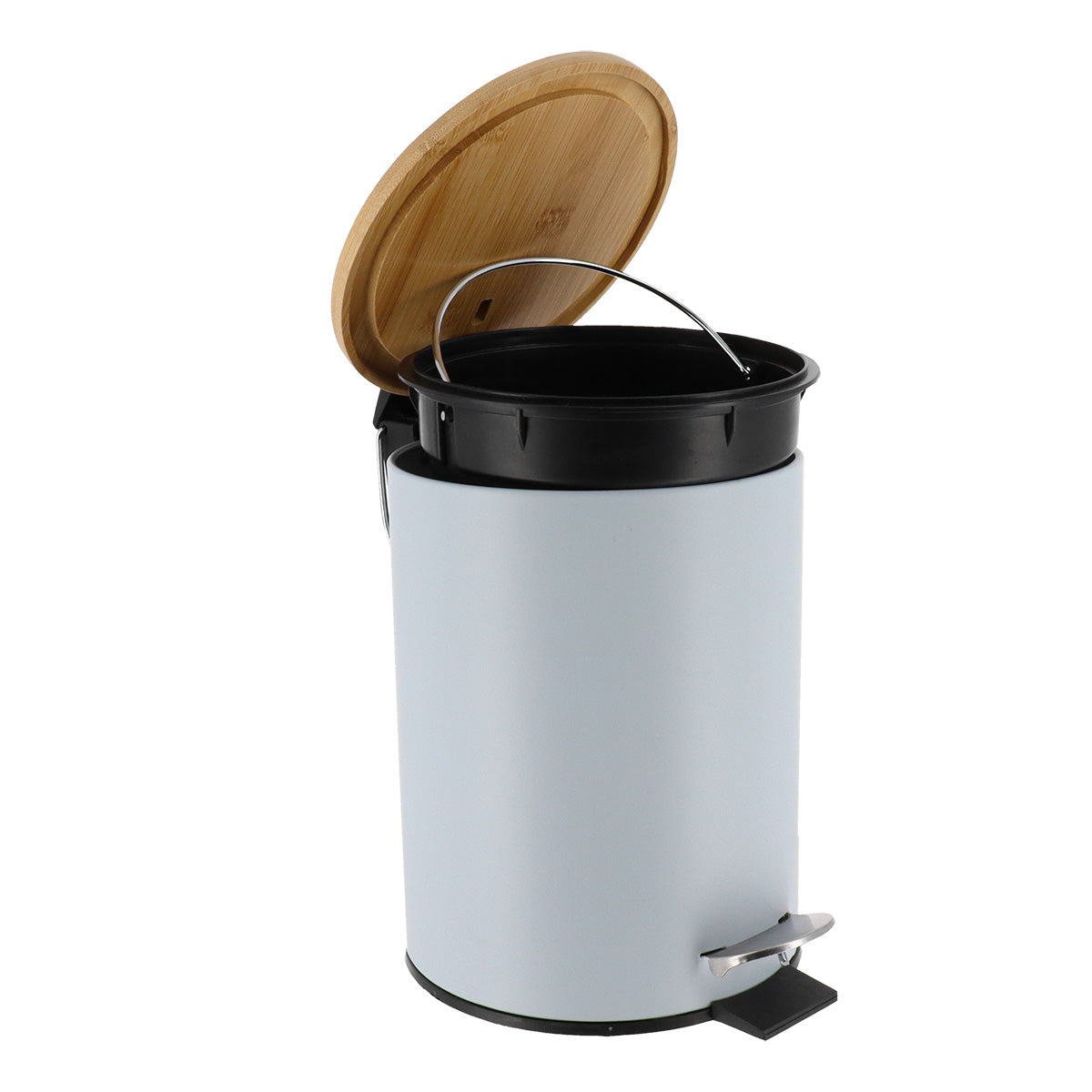Coș De Gunoi Metalic Cu Închidere Lentă 3L - Albastru Clar/Bambus