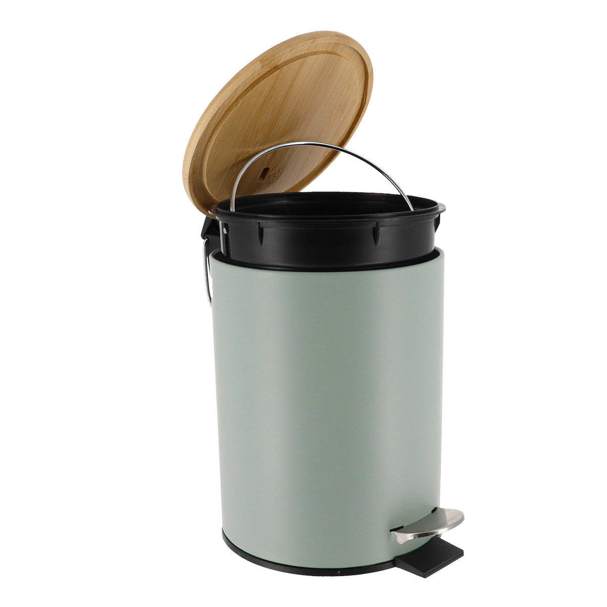 Coș De Gunoi Metalic Cu Închidere Lentă 3L - Verde Eucalipt/Bambus