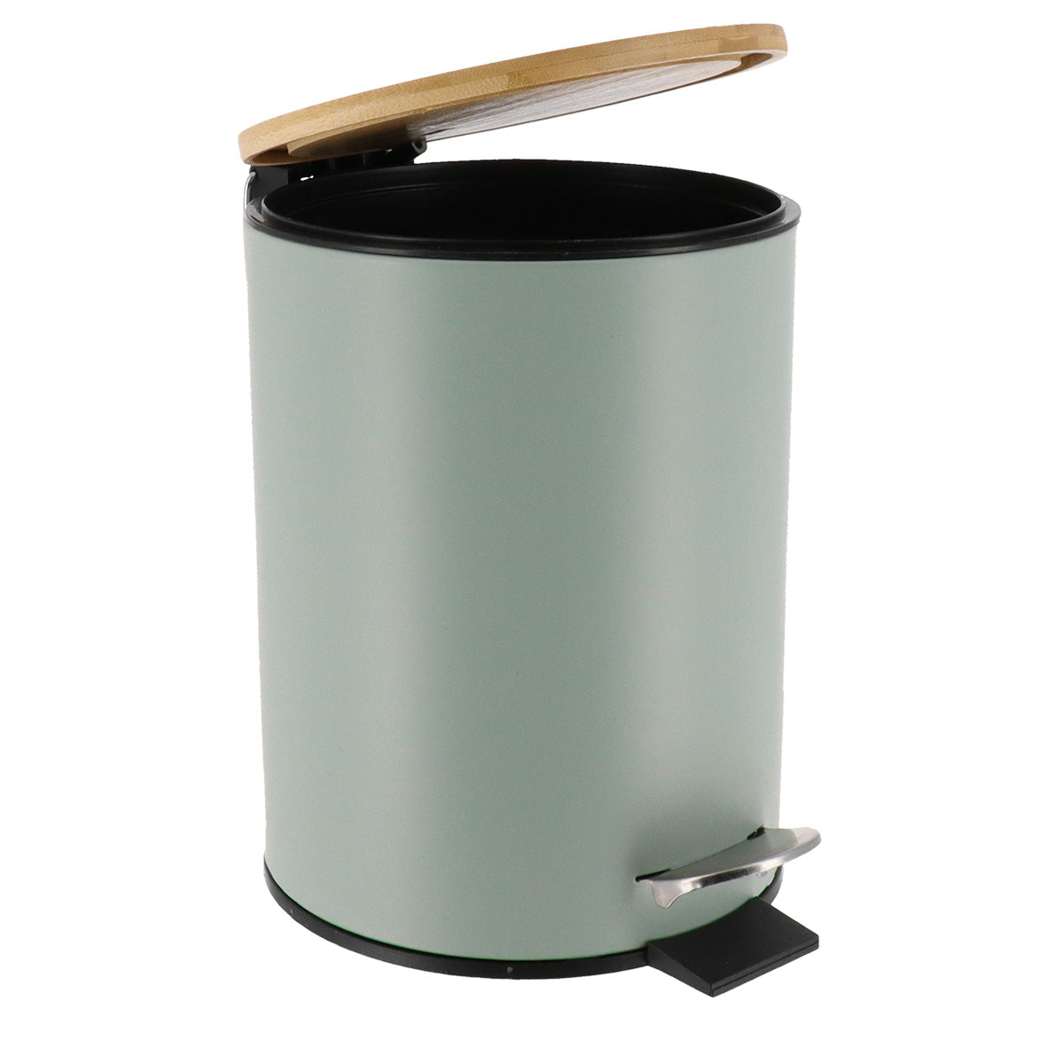 Coș De Gunoi Metalic Cu Închidere Lentă 3L - Verde Eucalipt/Bambus