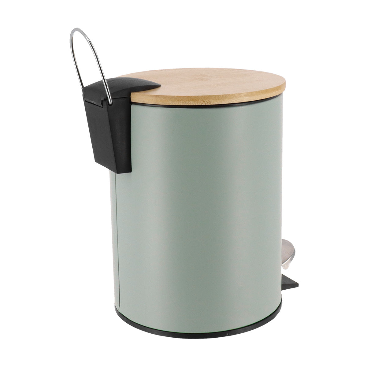 Coș De Gunoi Metalic Cu Închidere Lentă 3L - Verde Eucalipt/Bambus