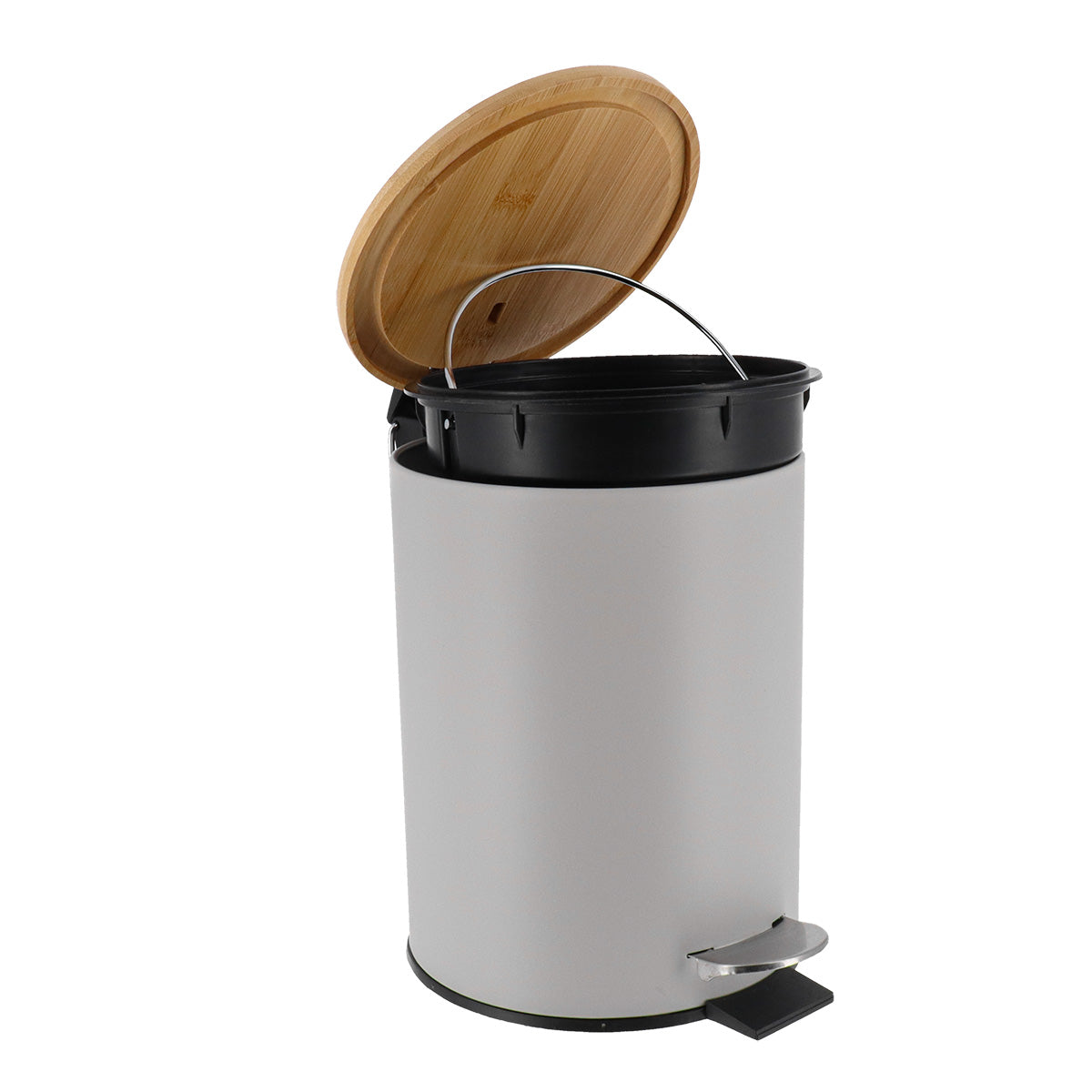 Coș De Gunoi Metalic Cu Închidere Lentă 3L - Gri Clar/Bambus