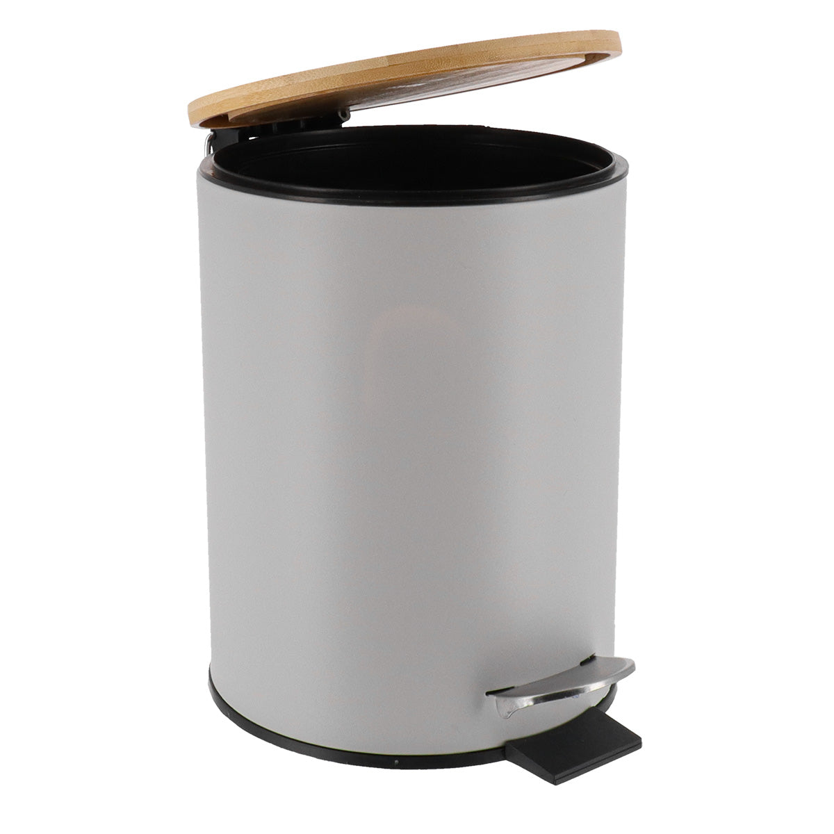 Coș De Gunoi Metalic Cu Închidere Lentă 3L - Gri Clar/Bambus