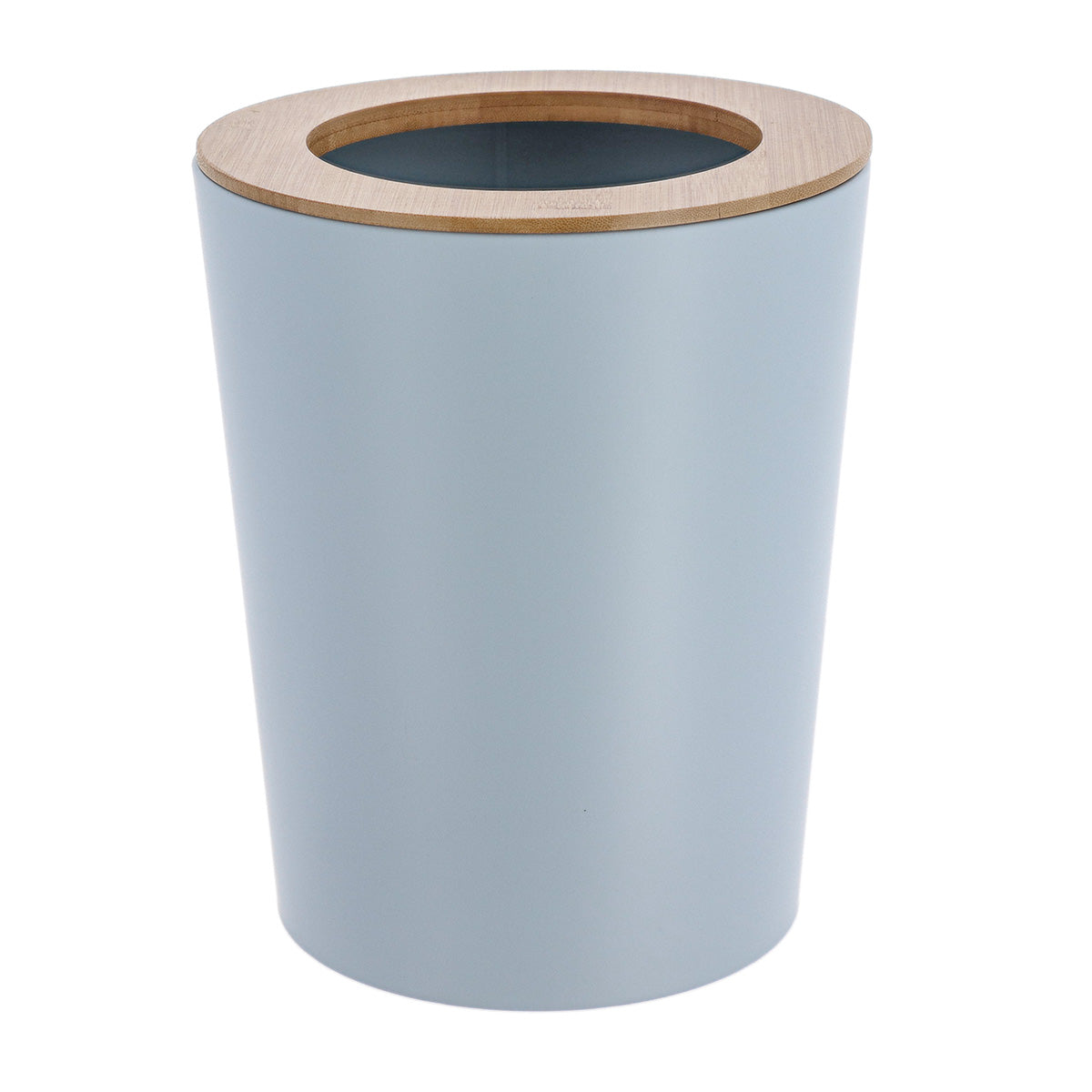 Coș De Gunoi Metalic Conic Cu Capac Din Bambus 5L- Albastru Clar/ Bambus