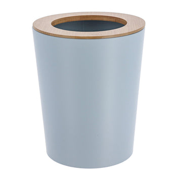Coș De Gunoi Metalic Conic Cu Capac Din Bambus 5L- Albastru Clar/ Bambus