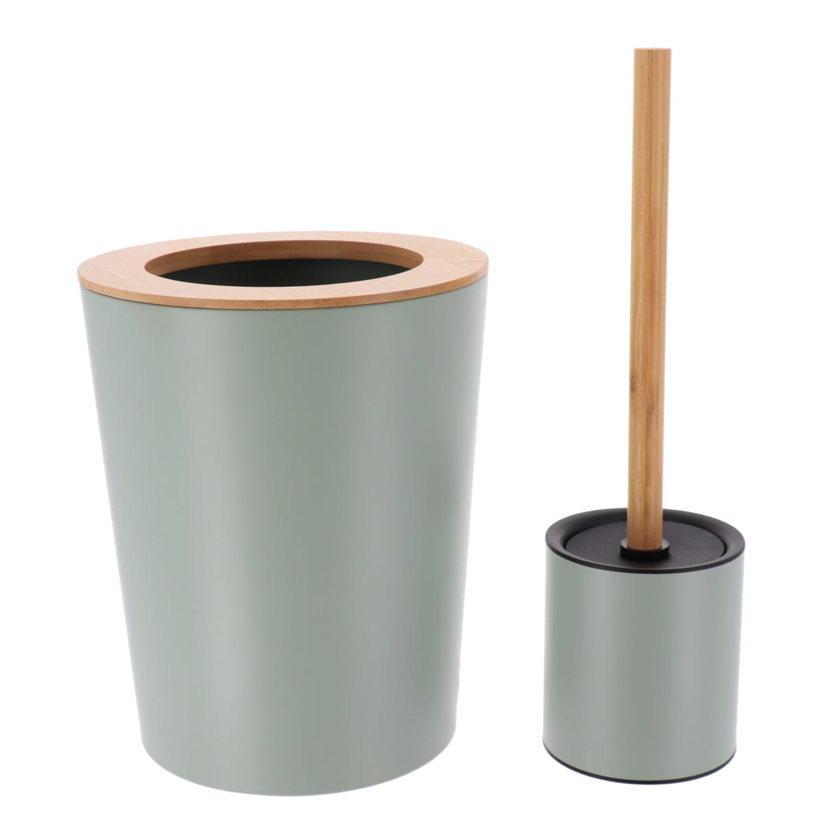 Perie De Toaletă Metalică Cu Mâner Din Bambus - Verde Eucaliptus